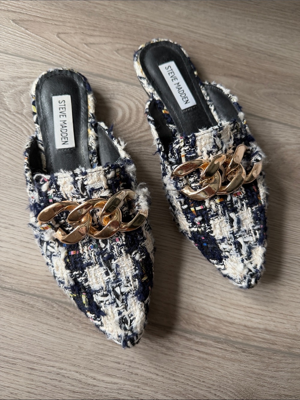 Steve Madden tweed boucle mules